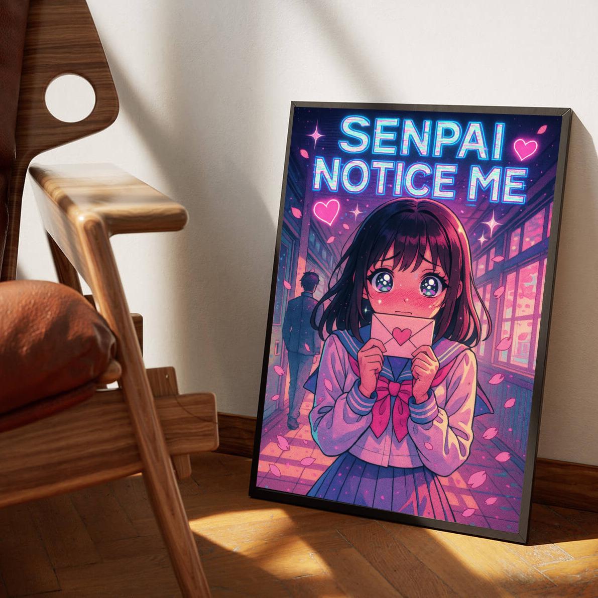 Senpai Notice Me Text Quote Girl anime poster sfeerbeeld 3