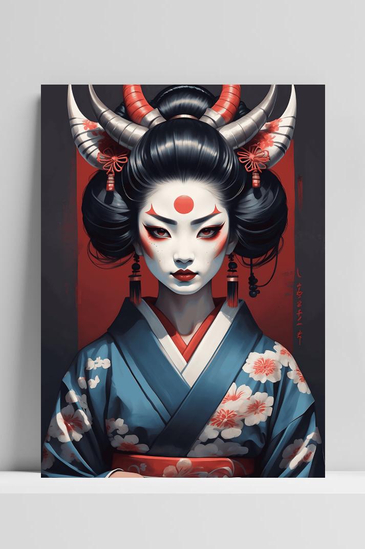 Geisha Demoon Rood op 3mm aluminium dibond