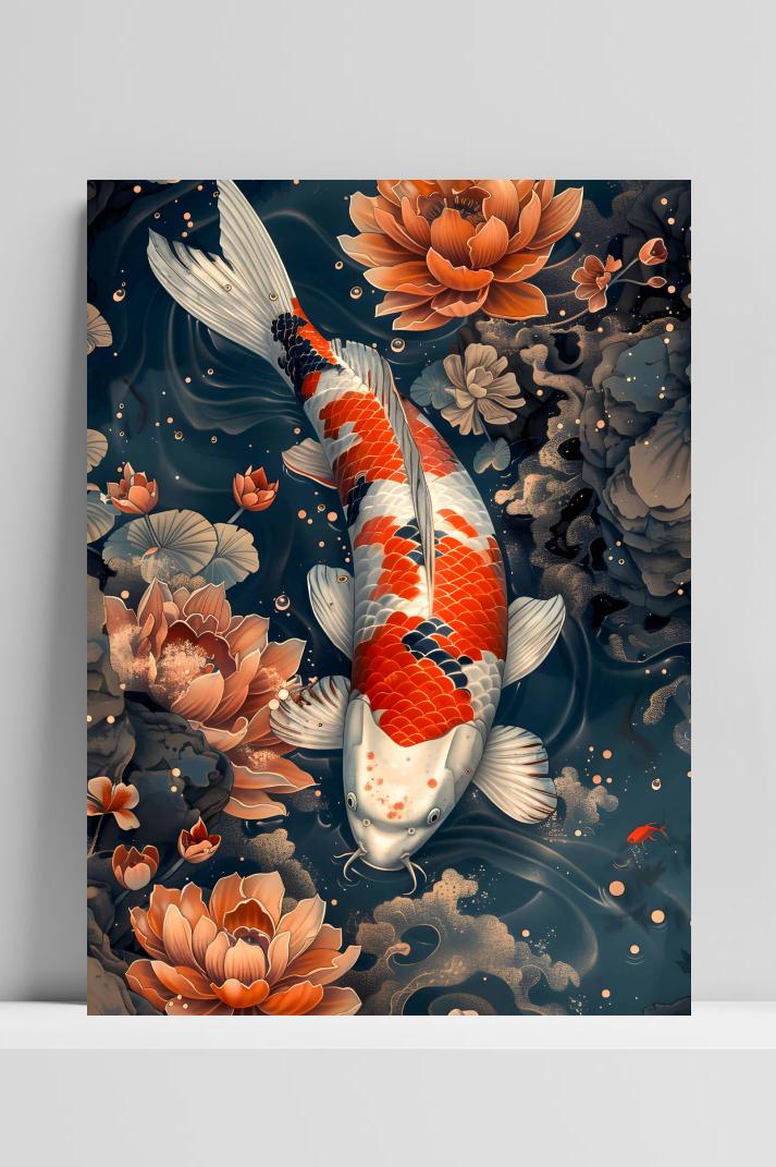 Koi Lotus op 3mm aluminium dibond