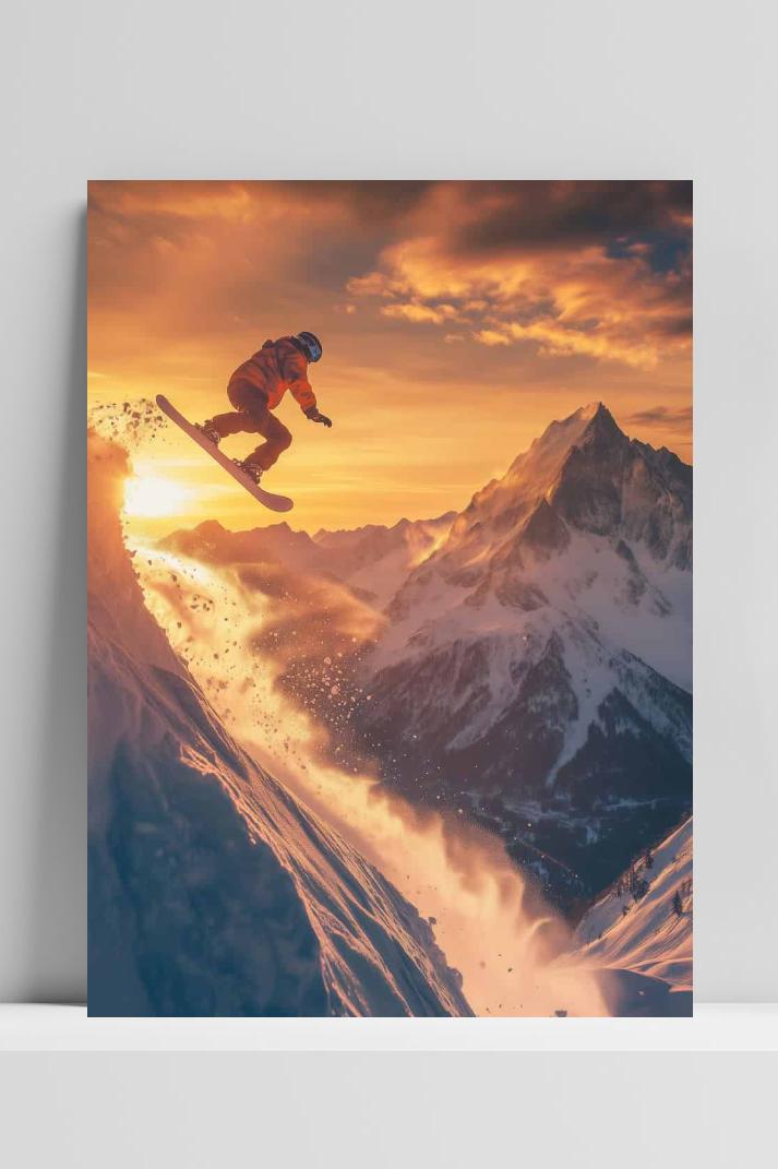 Snowboarder op 3mm aluminium dibond