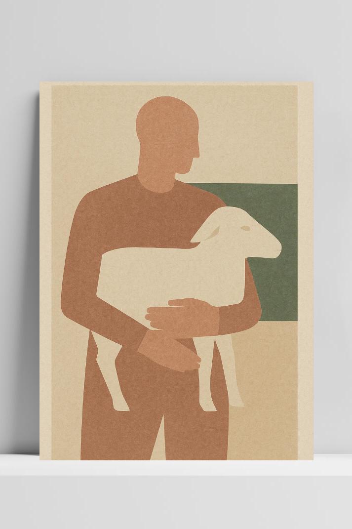 Man Sheep Minimalistic en un interior