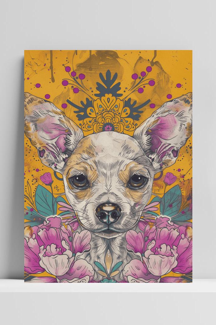 Chihuahua Bloemen op 3mm aluminium dibond