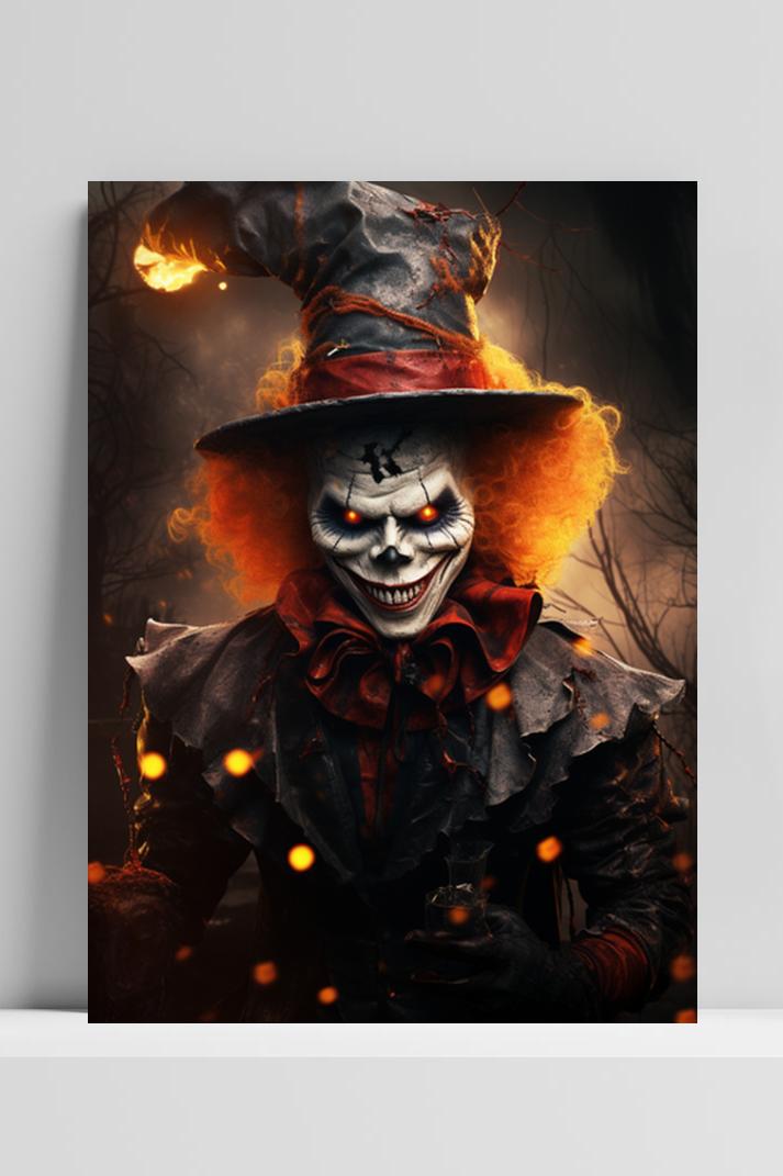 Clown Vuur Halloween op 3mm aluminium dibond