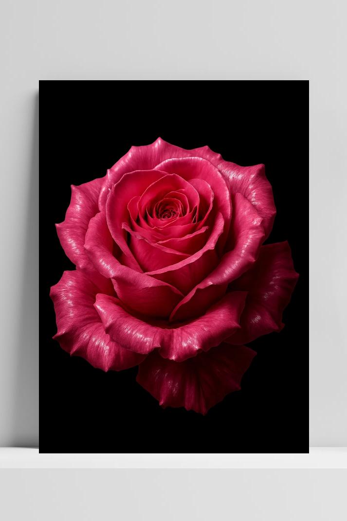 Pink Rose Black Background op 3mm aluminium dibond