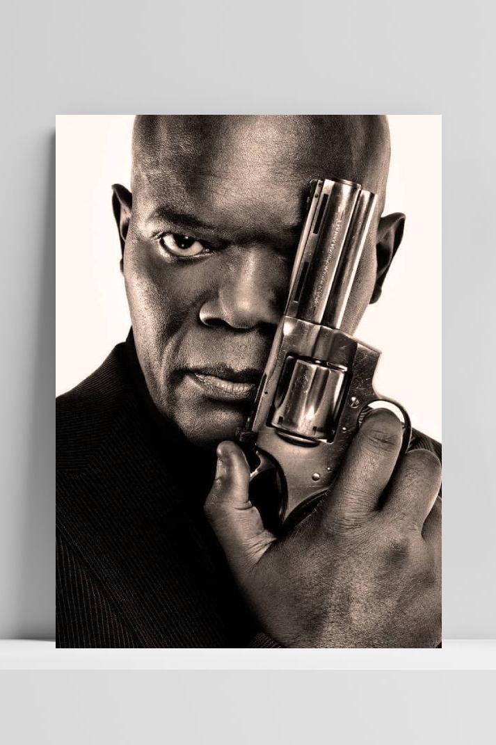 Samuel L. Jackson Zwart Wit op 3mm aluminium dibond