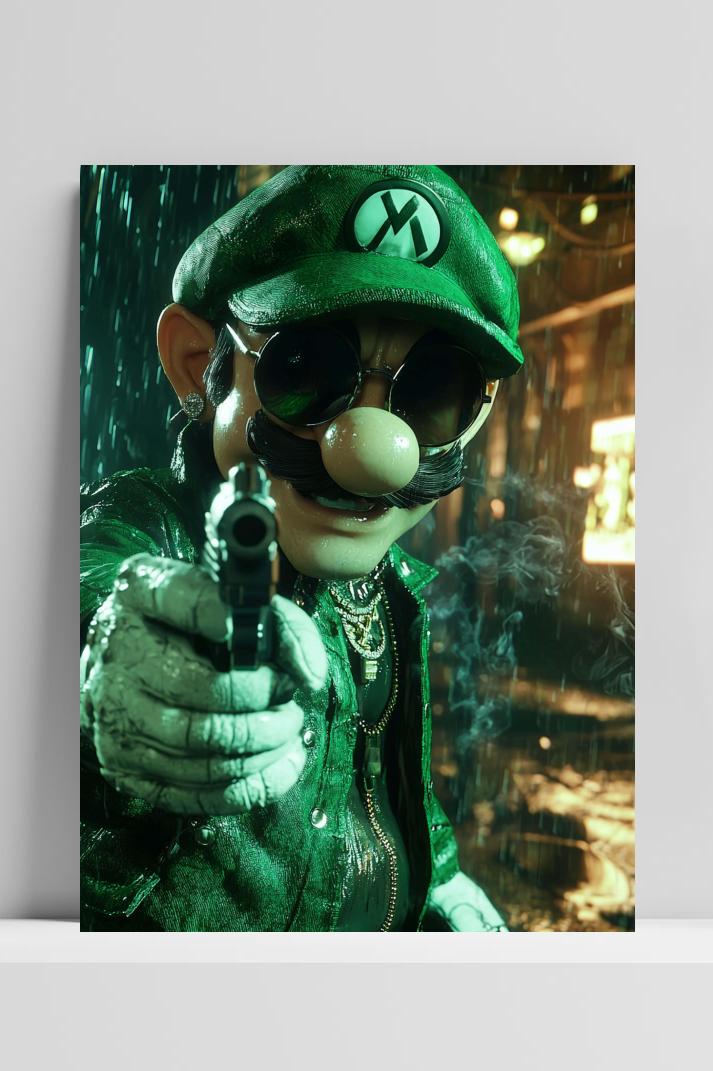 Super Mario Gun op 3mm aluminium dibond