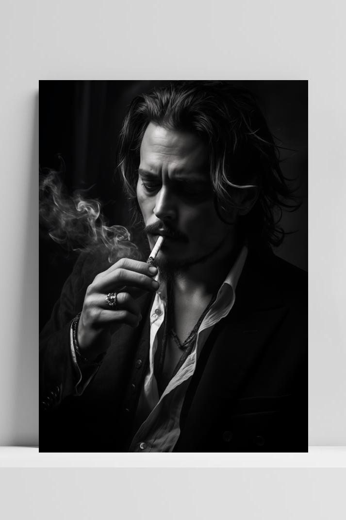 Johnny Depp Zwart Wit op 3mm aluminium dibond