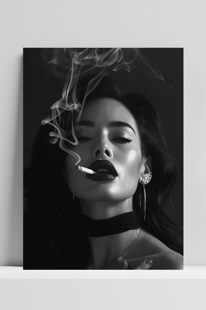 Rokendmeisje op 3mm aluminium dibond