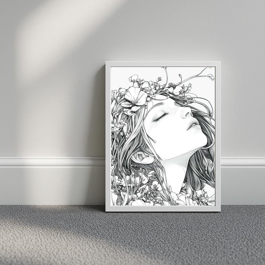 Woman Flower Line Art poster sfeerbeeld 3