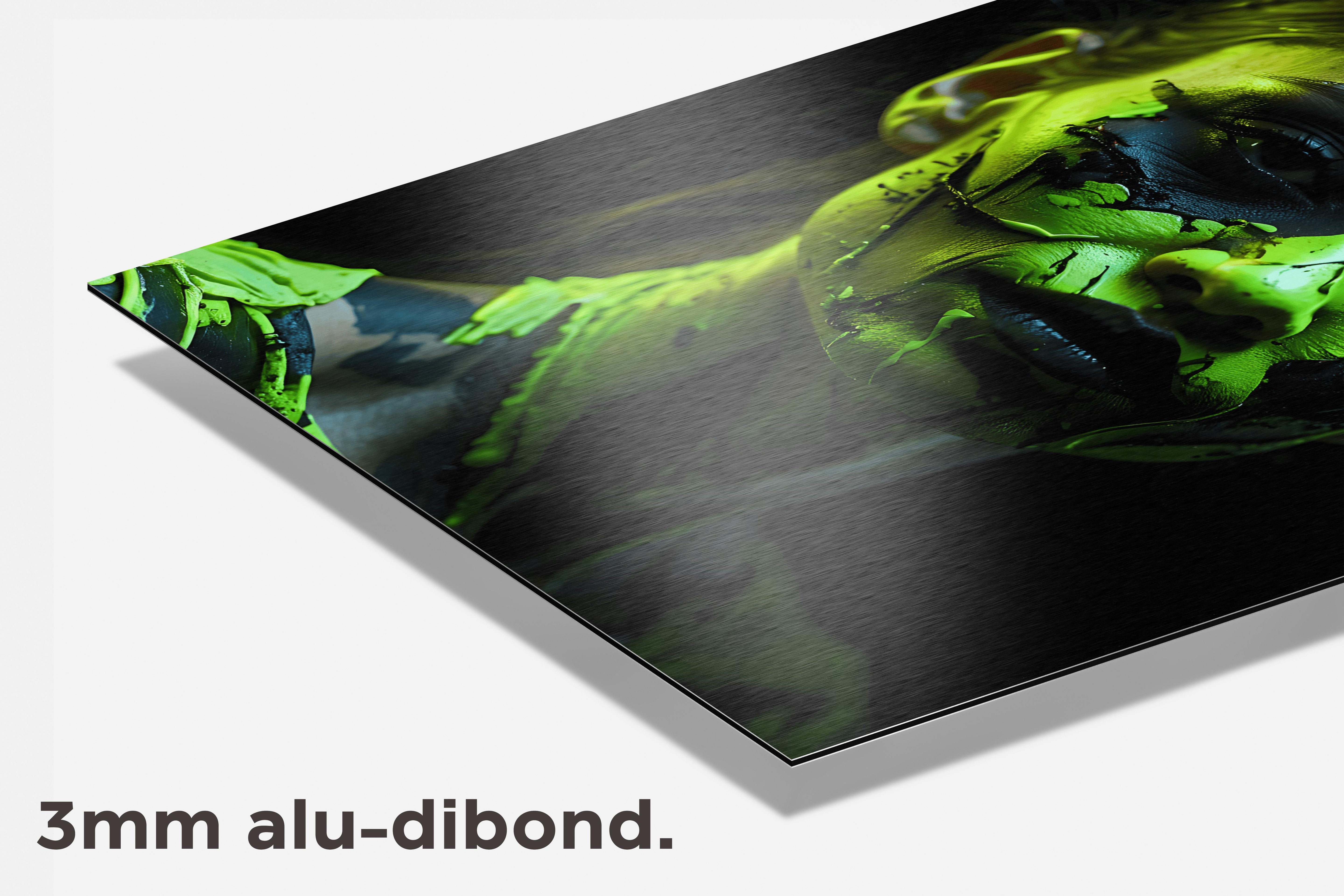 Groene Neon Vrouw dibond detail