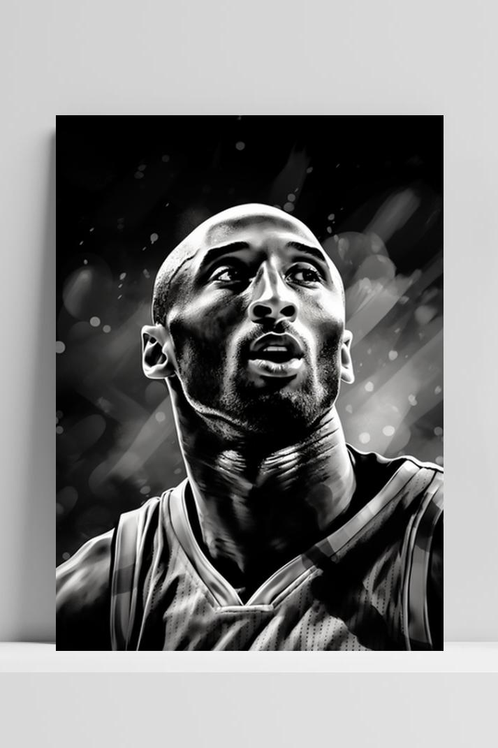 Kobe Bryant zwart wit op 3mm aluminium dibond