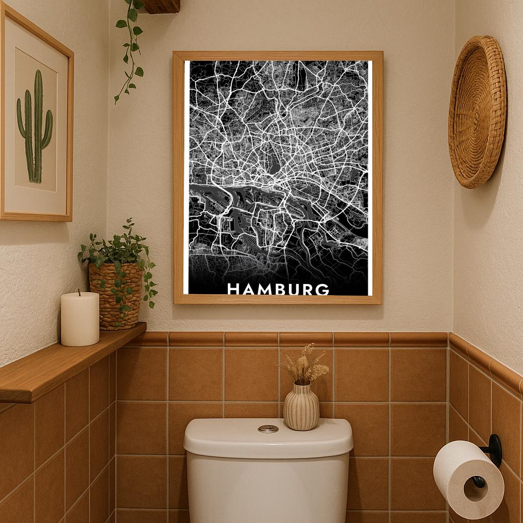 Hamburg Map Deutschland Black poster sfeerbeeld 3