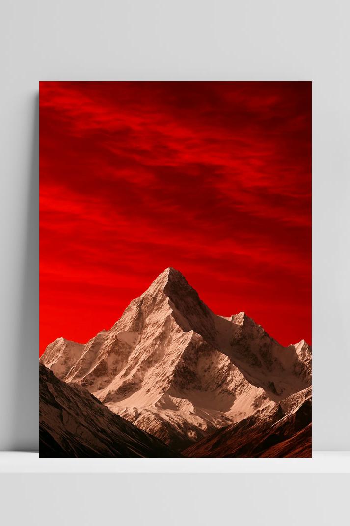Red Sky Snow Mountain op 3mm aluminium dibond