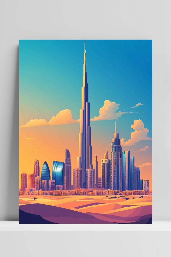 Dubai Skyline op 3mm aluminium dibond