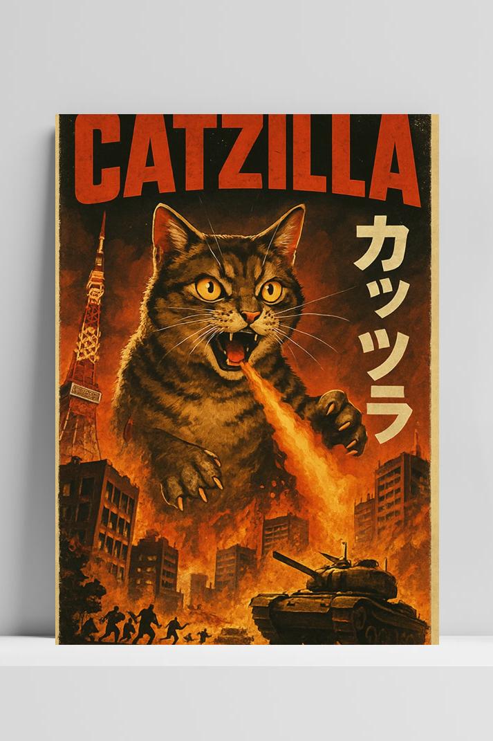 Catzilla Text War op 3mm aluminium dibond