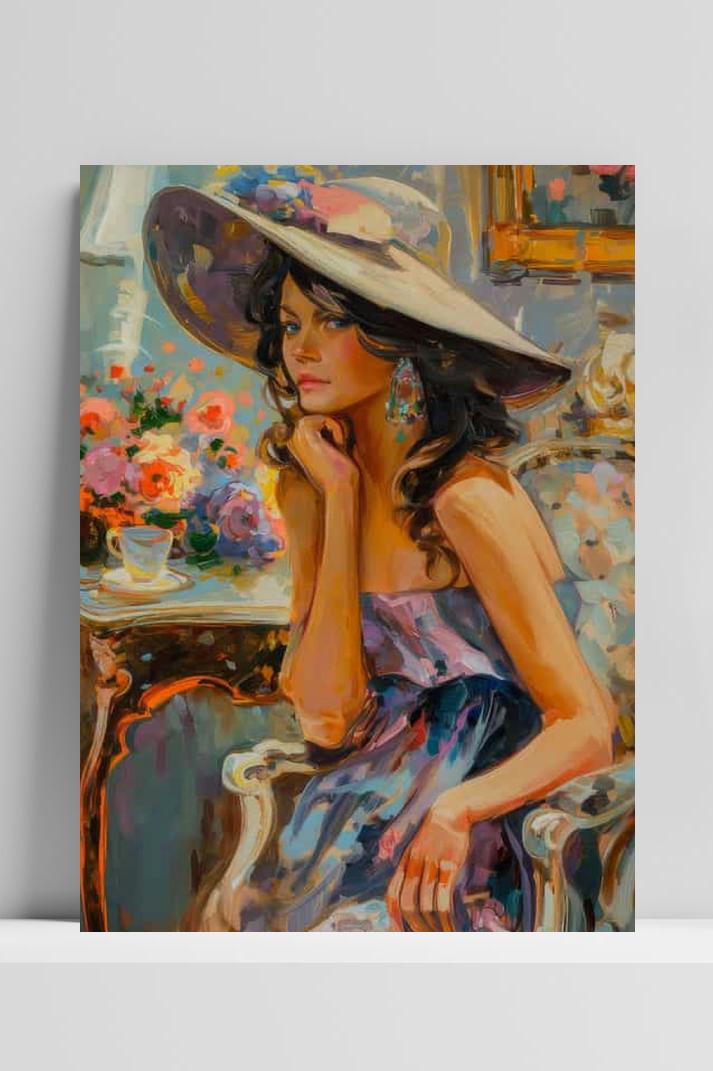 Aquarel Paarse Dame op 3mm aluminium dibond