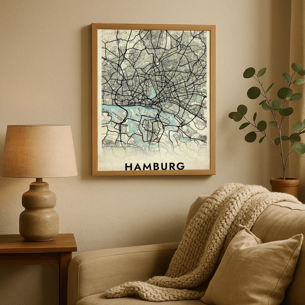 Hamburg Map Deutschland Vintage poster sfeerbeeld 2
