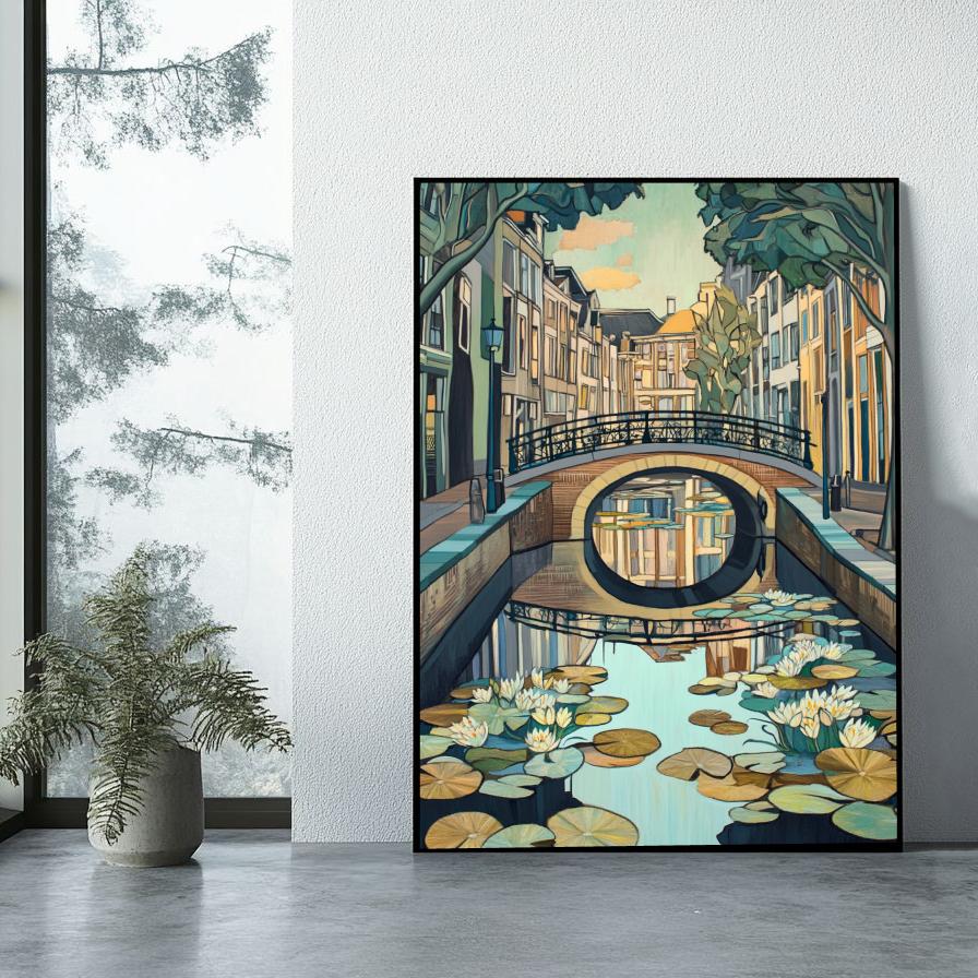 Dutch Canal Water Lilies Amsterdam poster sfeerbeeld 1