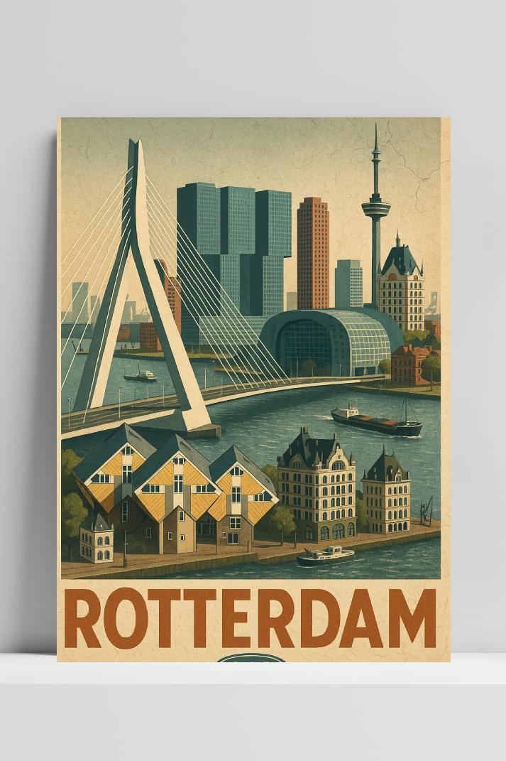 Rotterdam Netherlands Vintage Text op 3mm aluminium dibond