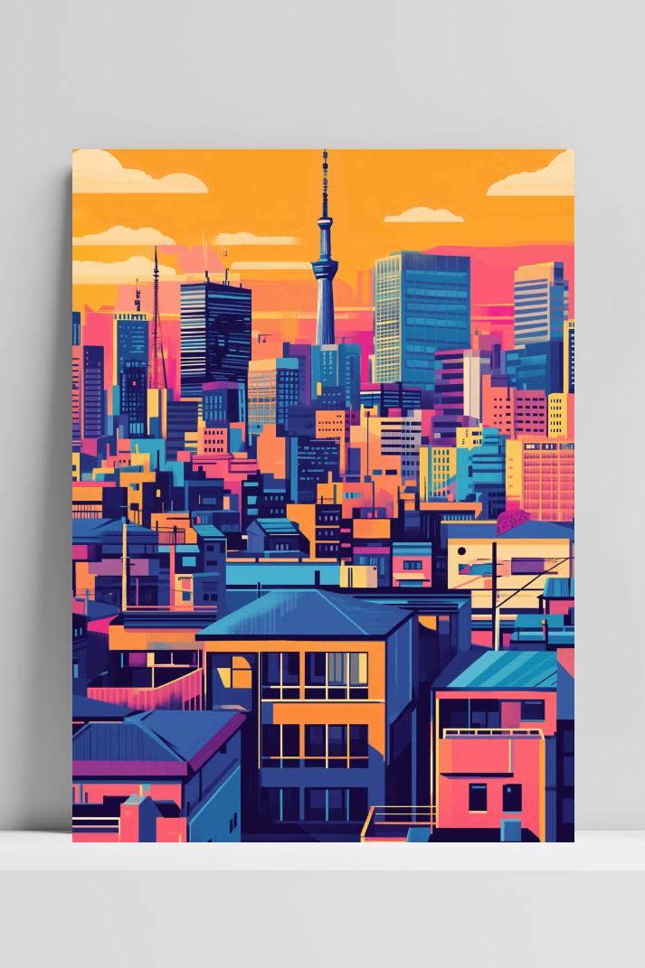 Tokyo Kleurrijk op 3mm aluminium dibond
