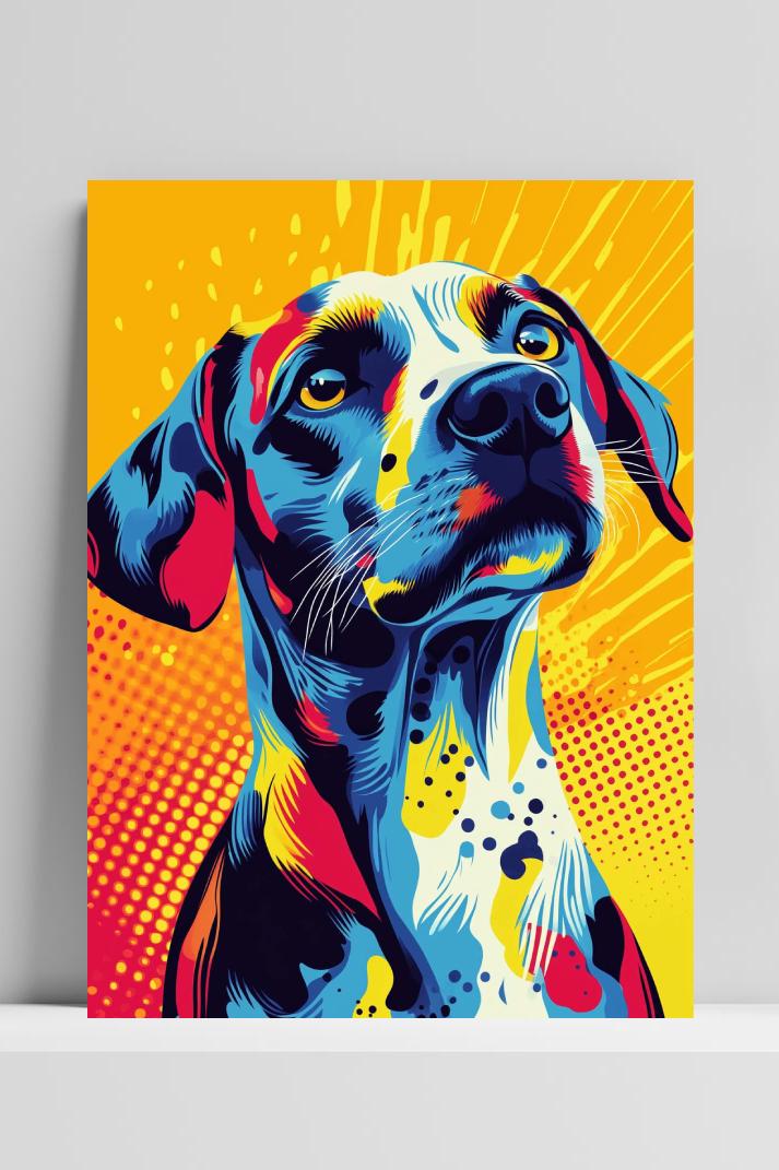 Dog Pop Art op 3mm aluminium dibond