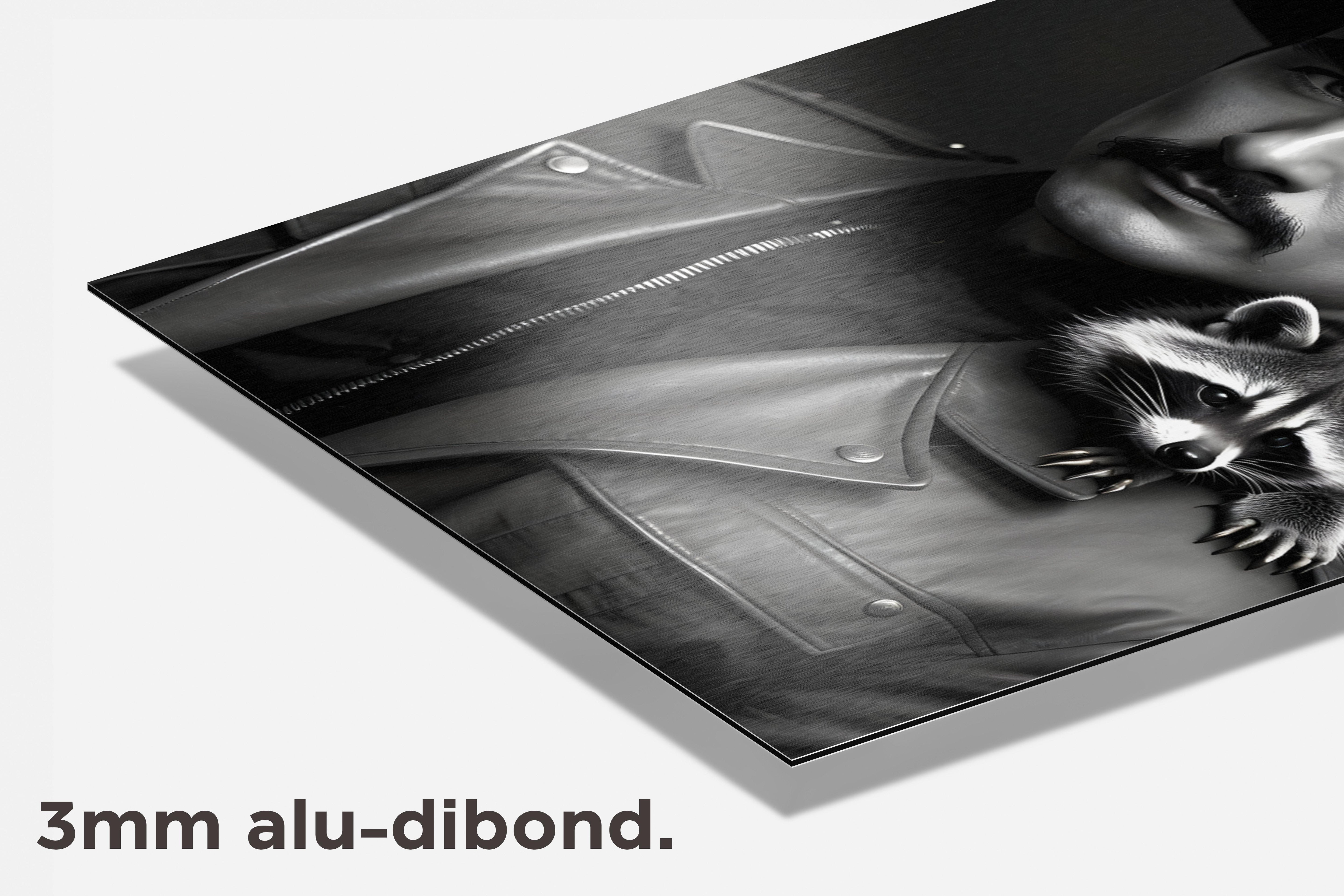 Man met Wasbeer dibond detail