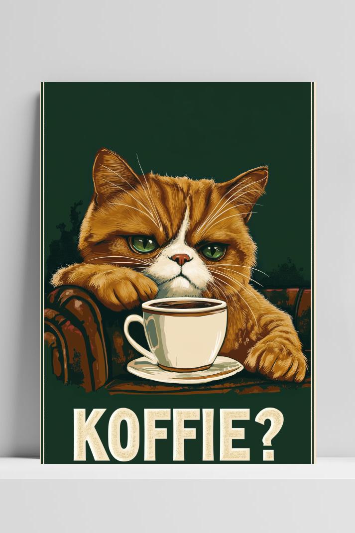 Koffie? Kat op 3mm aluminium dibond
