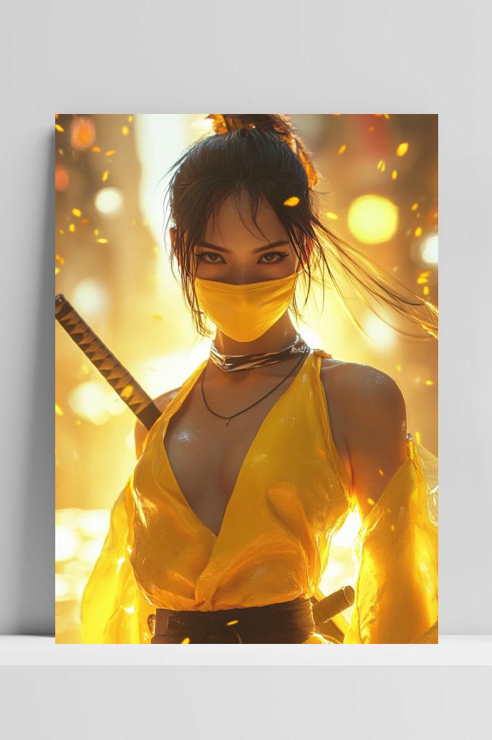 Yellow Ninja Woman Digital in an interior