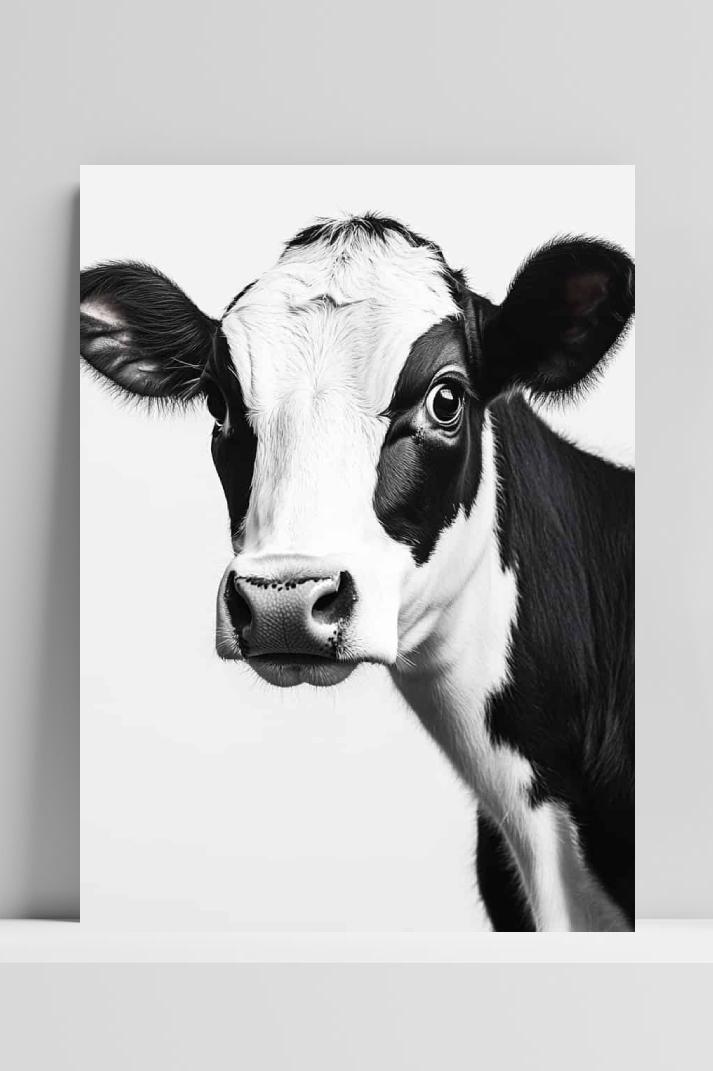 Koe Zwart-Wit op 3mm aluminium dibond
