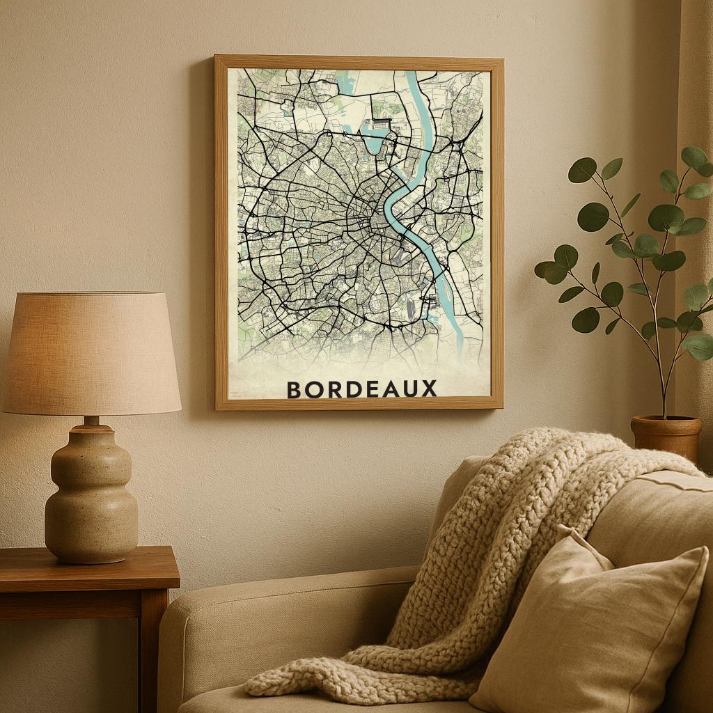 Bordeaux Map France Vintage poster sfeerbeeld 2