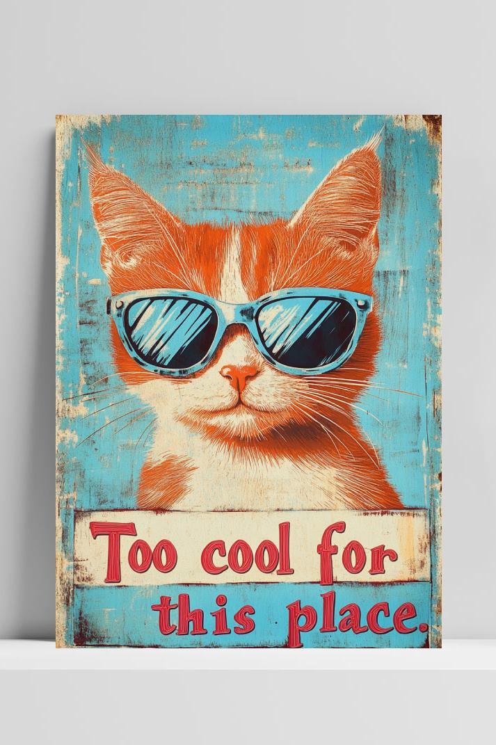 Kat Vintage Tekst op 3mm aluminium dibond