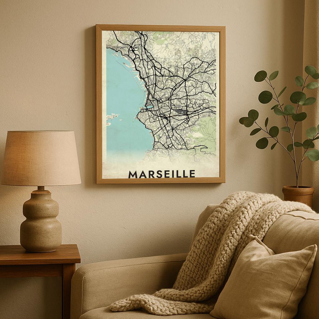 Marseille Map France Vintage poster sfeerbeeld 2