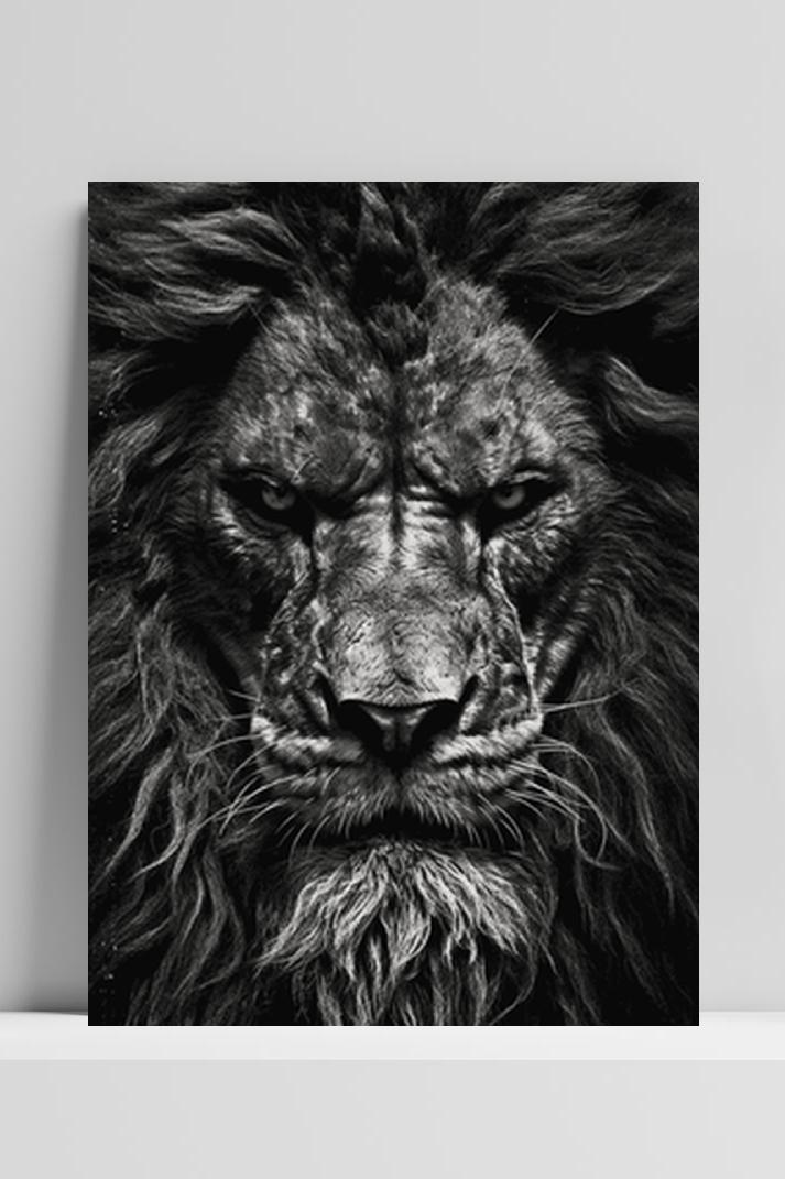 Leeuwenposter Zwart Wit op 3mm aluminium dibond