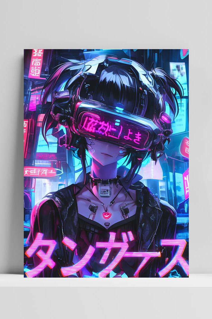 Cyberpunk VR Anime op 3mm aluminium dibond