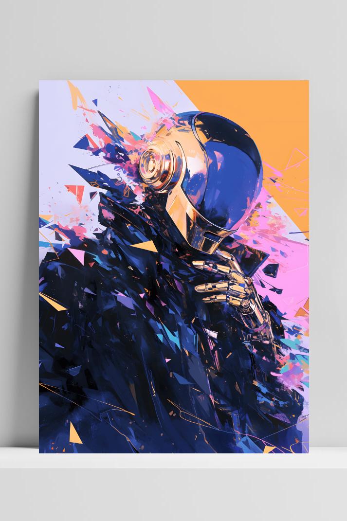 Daft Punk Blauw op 3mm aluminium dibond