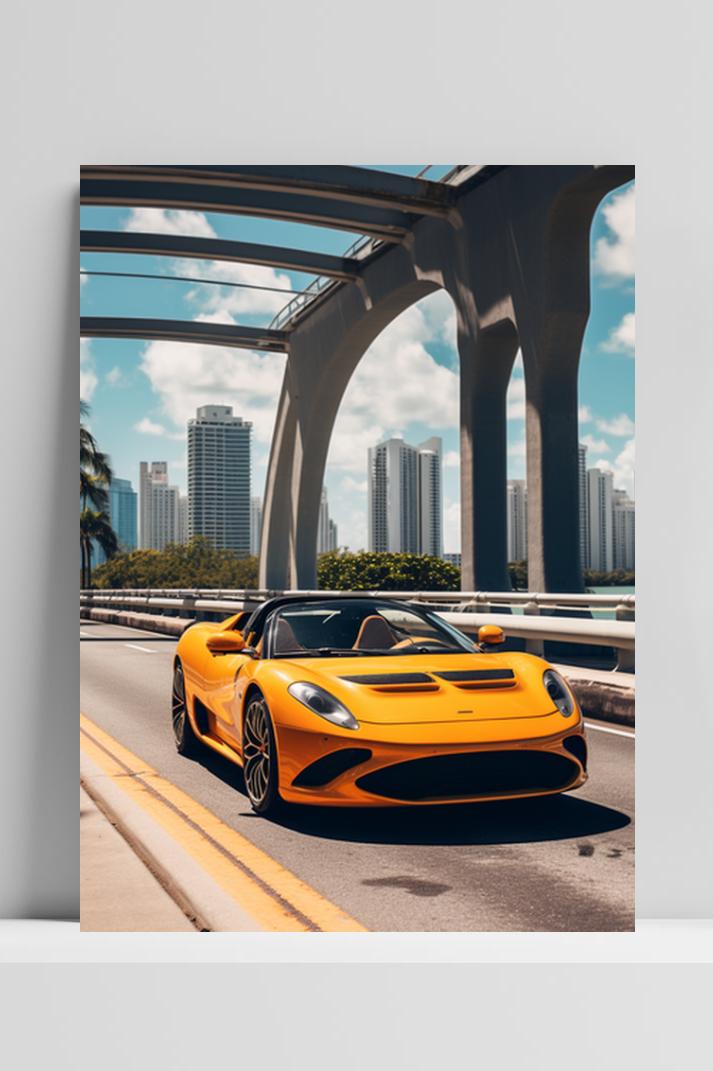 Gele Sportauto op 3mm aluminium dibond