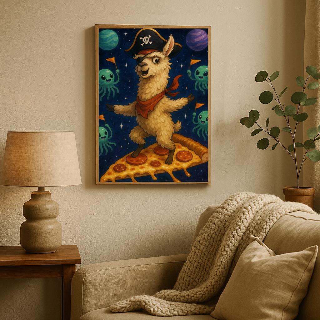 Llama Pizza Space Cartoon poster sfeerbeeld 2