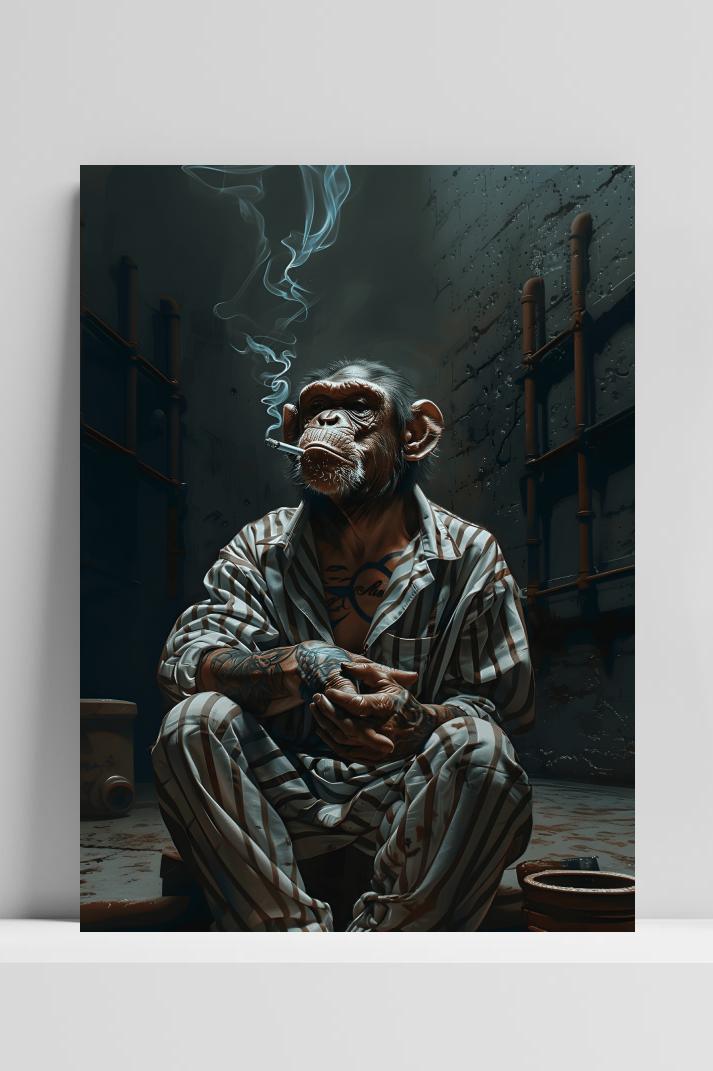 Gevangenis Aap op 3mm aluminium dibond