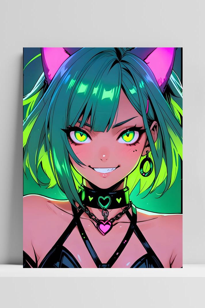 Kattenmeisje Anime op 3mm aluminium dibond
