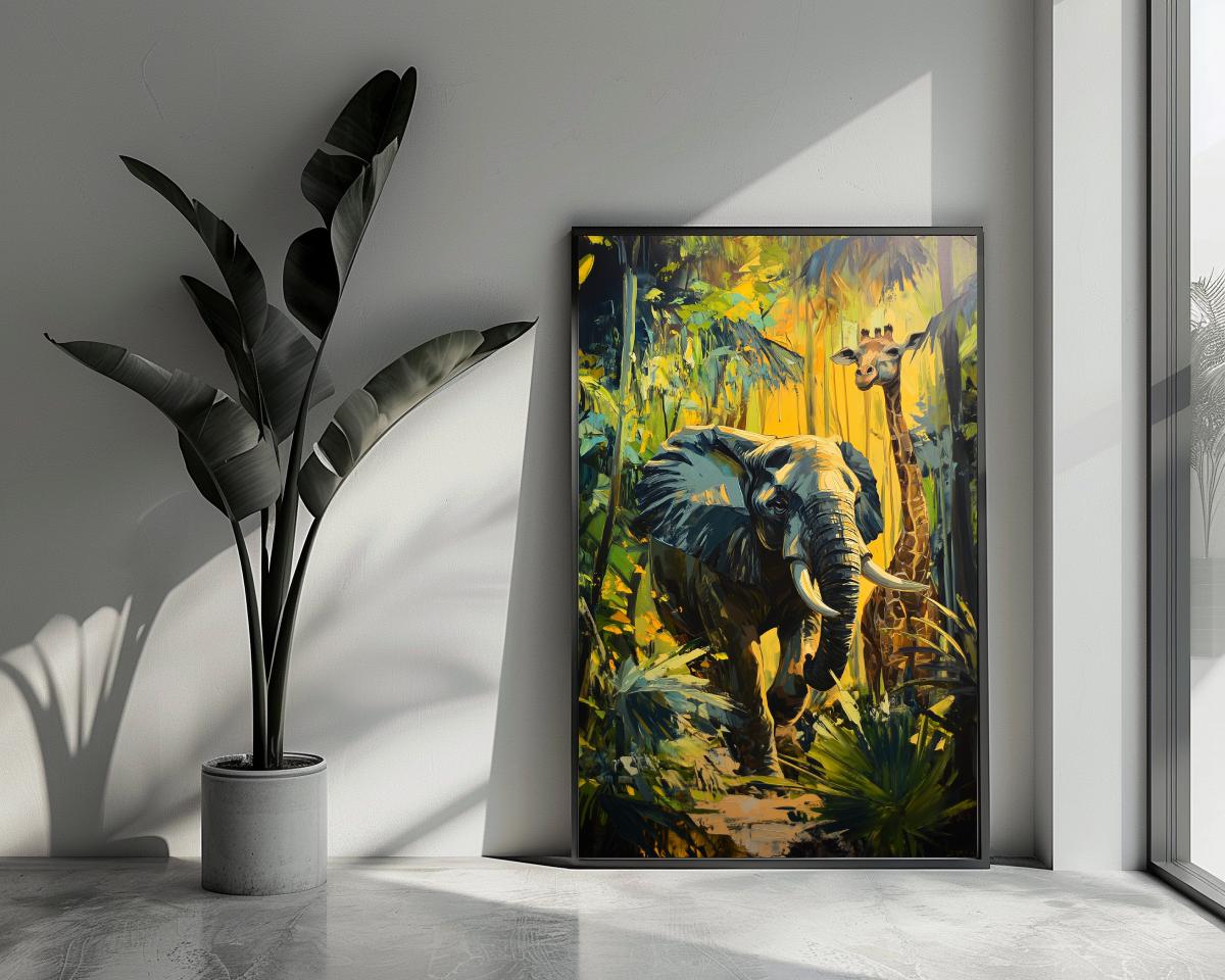 Jungle Safari Elephant Giraffe poster van 25 Artstreet