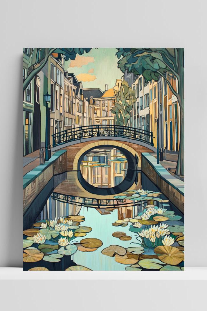 Dutch Canal Water Lilies Amsterdam op 3mm aluminium dibond