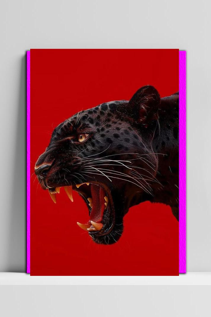 Black Panther Red Background Growl op 3mm aluminium dibond