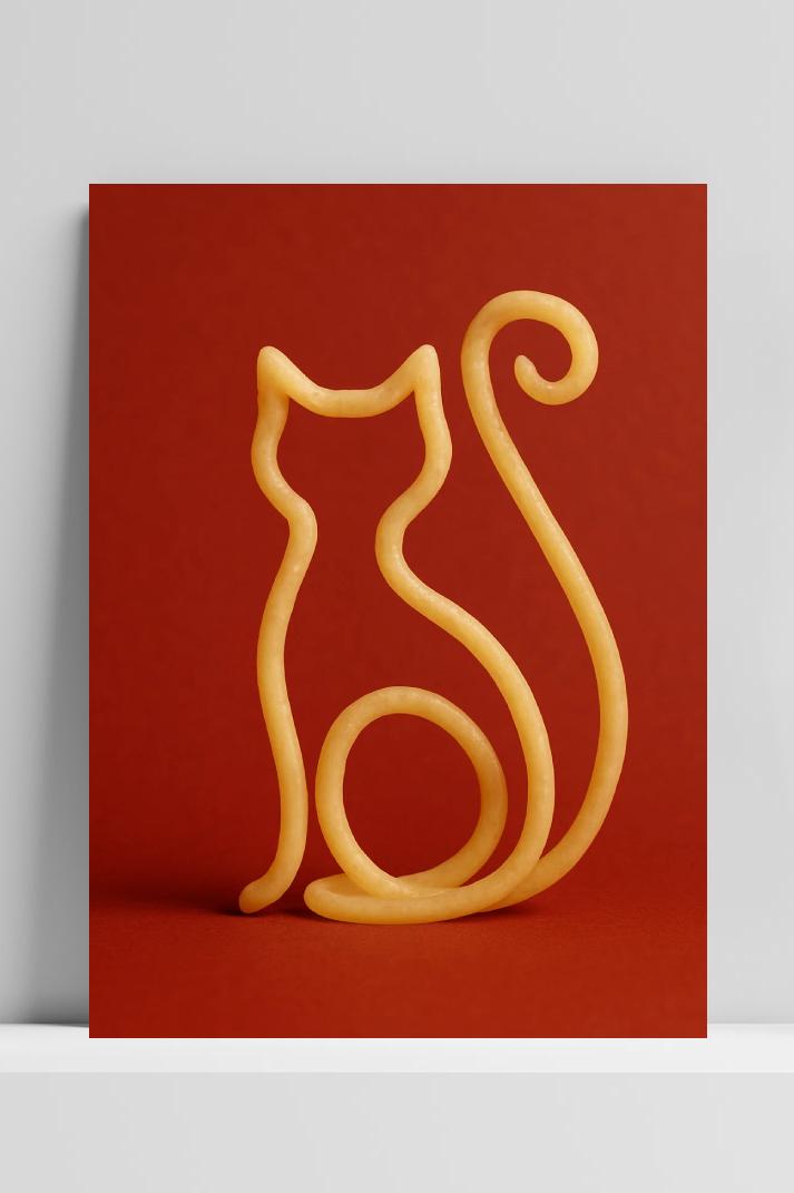 Cat Form Pasta Spaghetti Minimalist im Interieur
