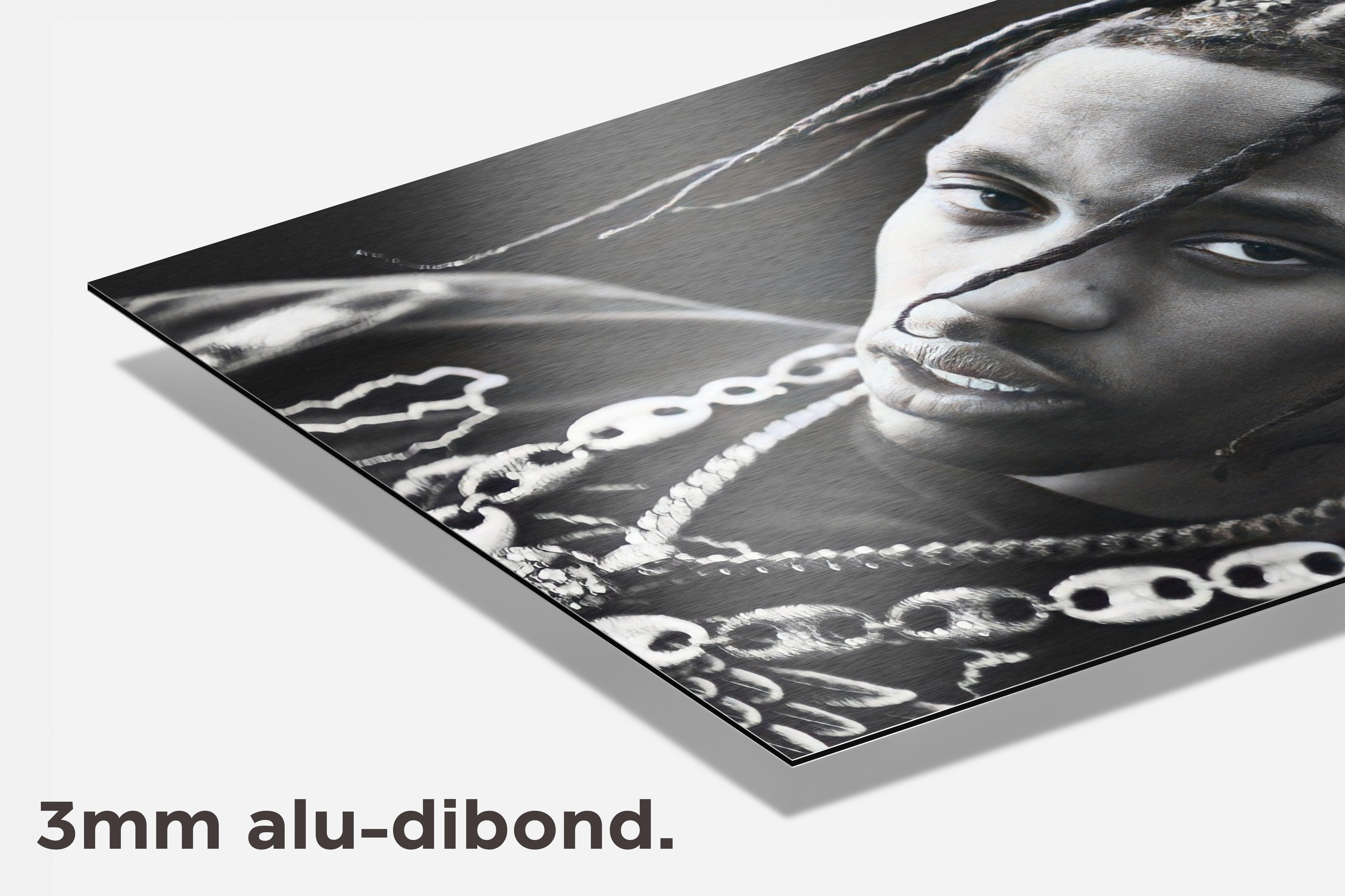 Travis Scott Zwart Wit dibond detail