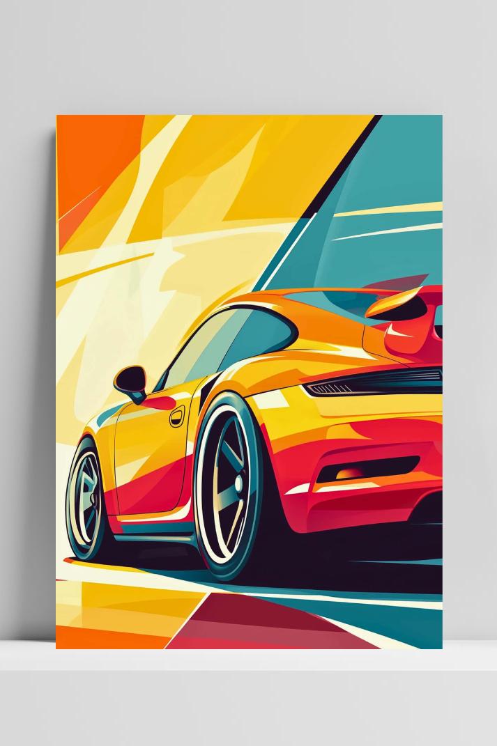 Sports Car Pop Art op 3mm aluminium dibond