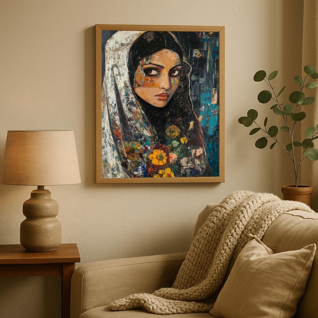 Woman Headscarf Aquarel poster sfeerbeeld 1