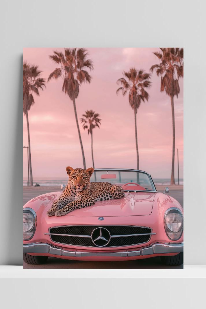 Mercedez Sports Car Leopard op 3mm aluminium dibond