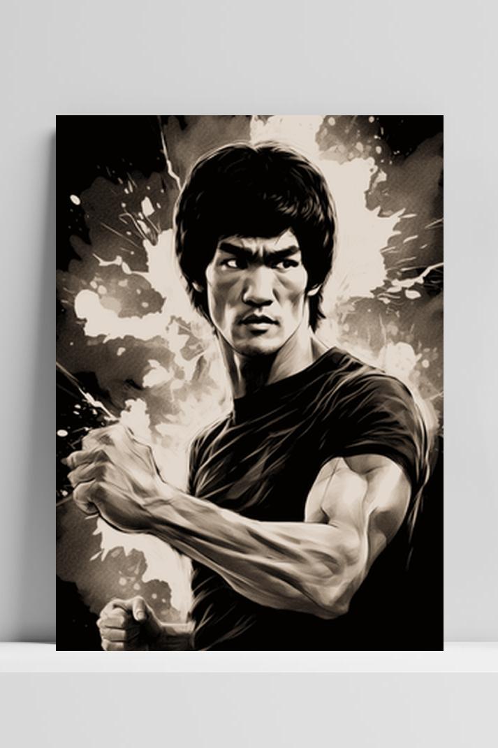 Bruce Lee Poster op 3mm aluminium dibond