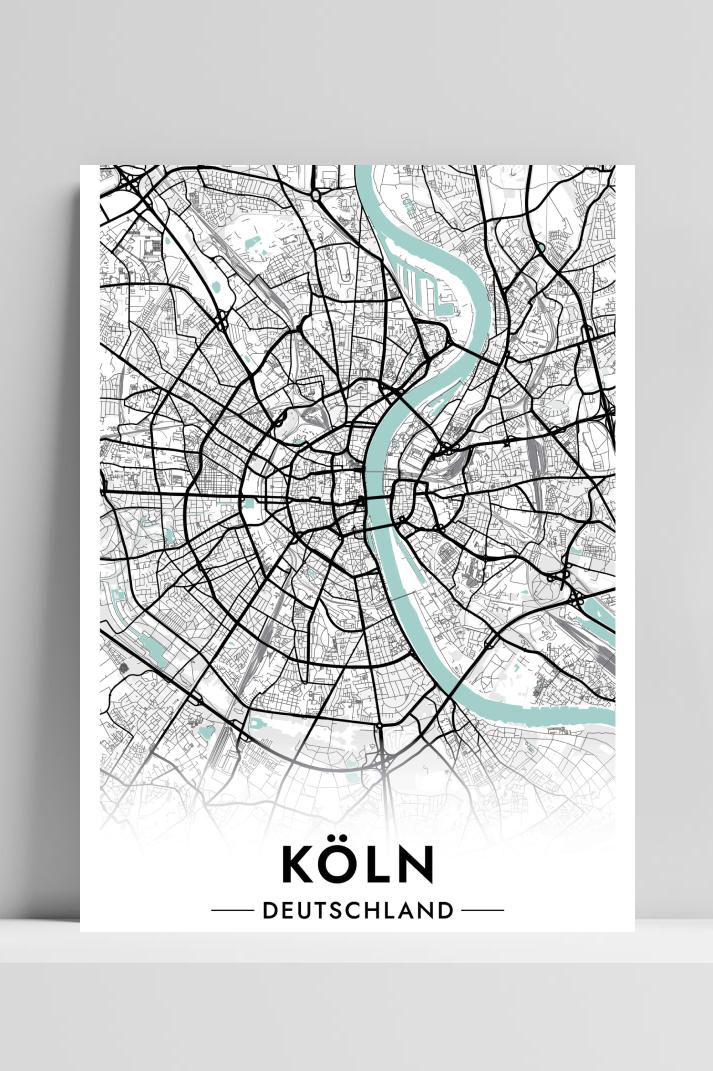 Keulen Kaart Duitsland op 3mm aluminium dibond