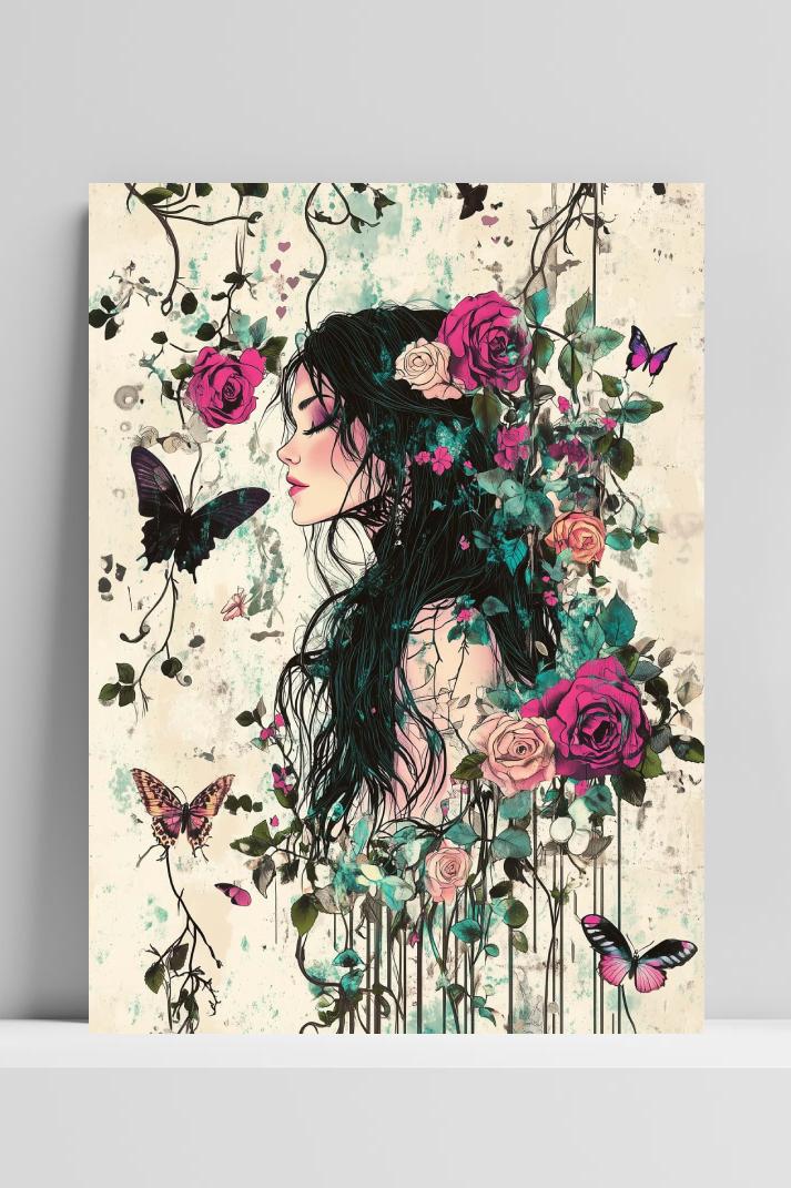Woman Rose op 3mm aluminium dibond